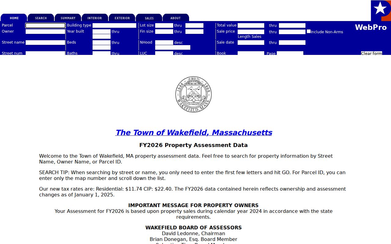 Wakefield residents directory Patriot Properties assessor search