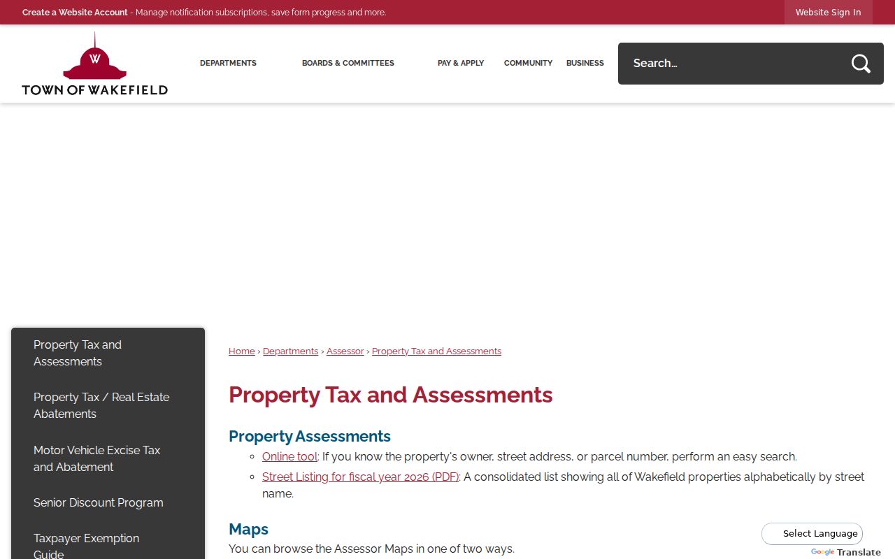 Wakefield ZIP code directory property tax and assessment resource page